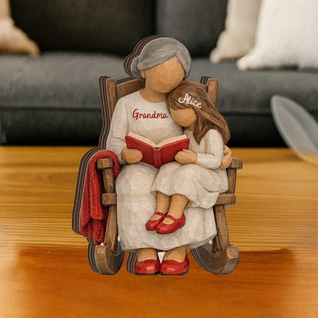 Personalized Wooden Block, Grandma Granddaughter Figurine, Custom Name Decor