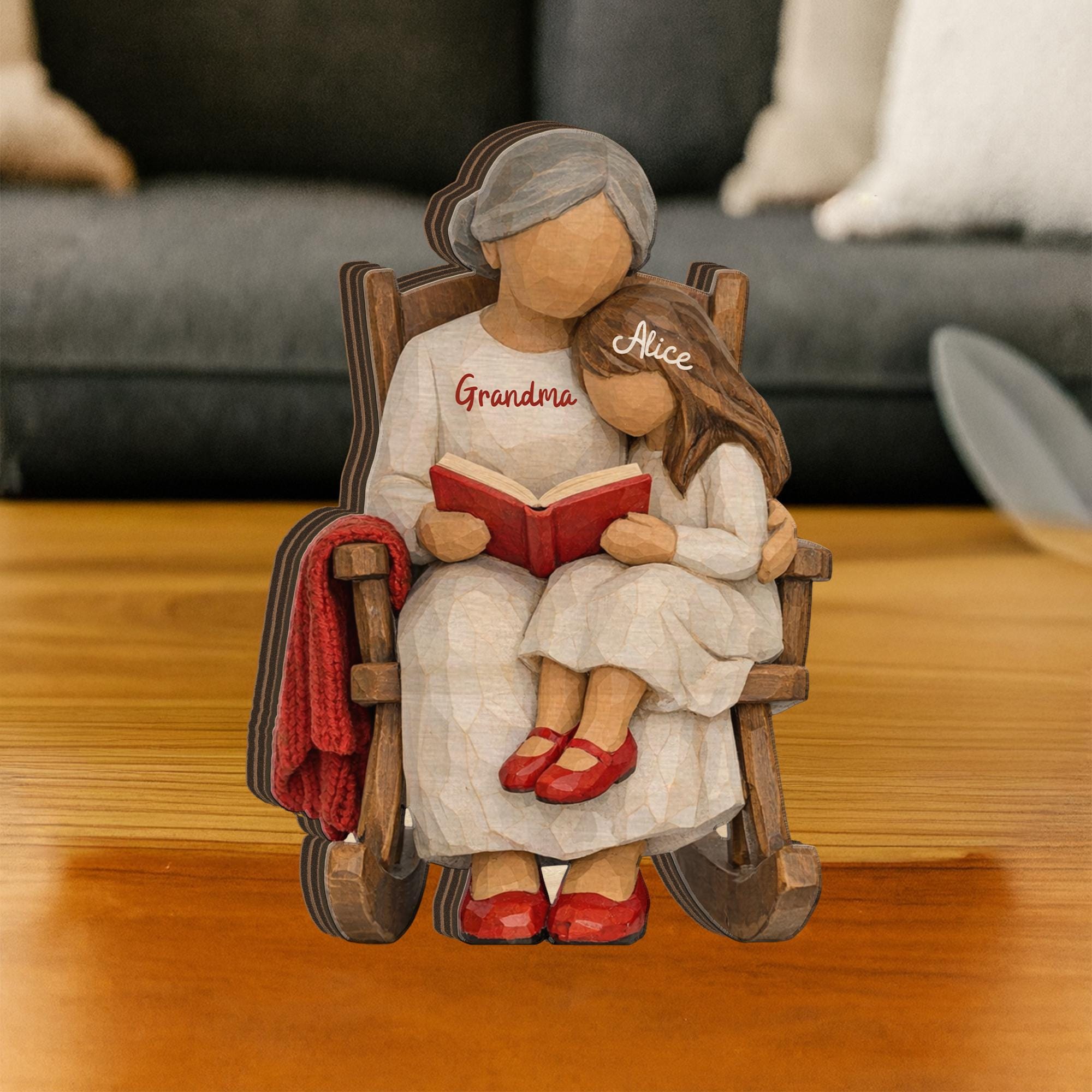 Personalized Wooden Block, Grandma Granddaughter Figurine, Custom Name Decor
