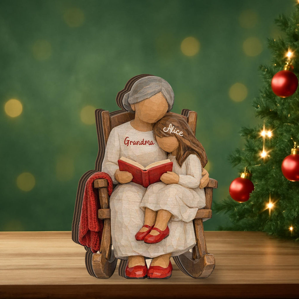 Personalized Wooden Block, Grandma Granddaughter Figurine, Custom Name Decor