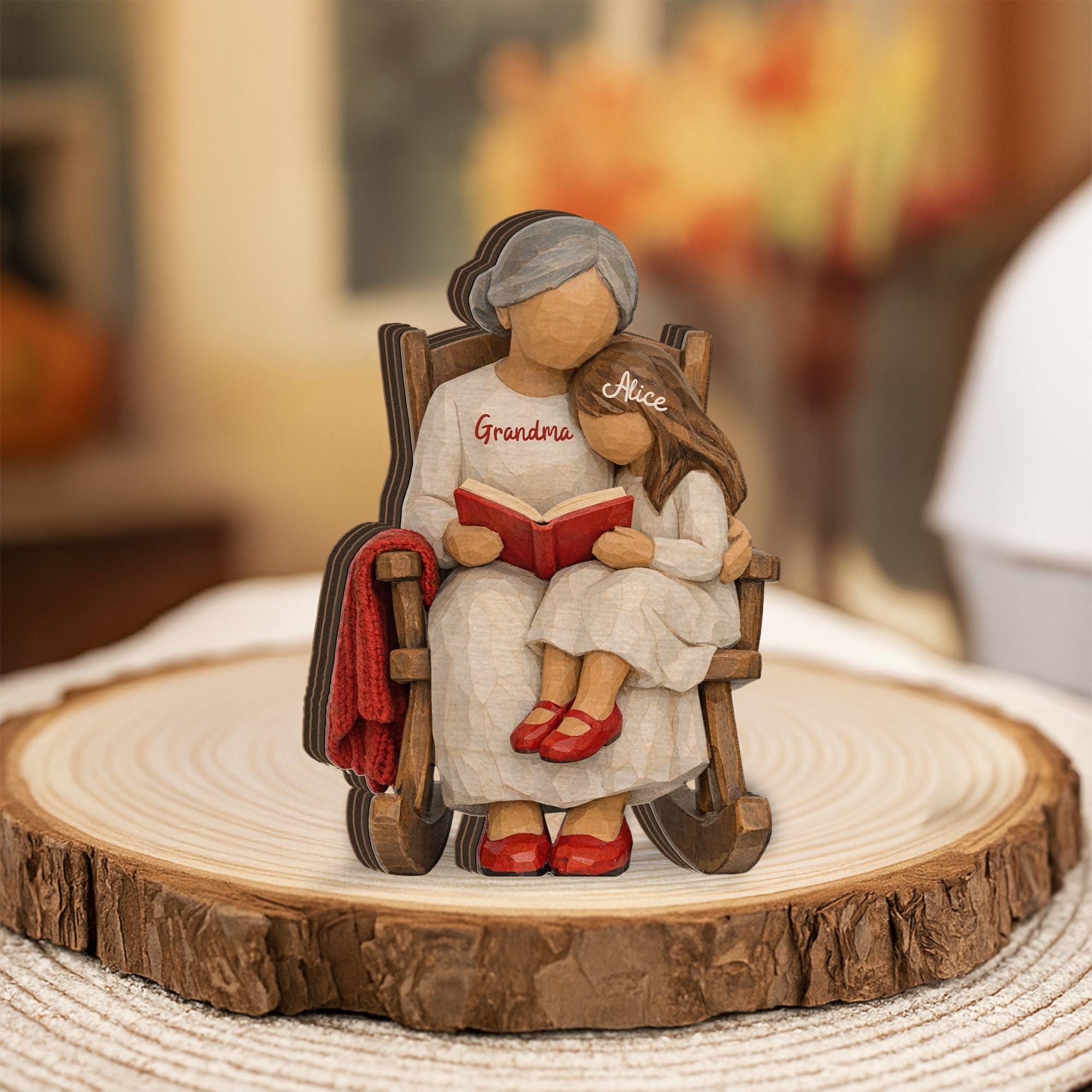 Personalized Wooden Block, Grandma Granddaughter Figurine, Custom Name Decor