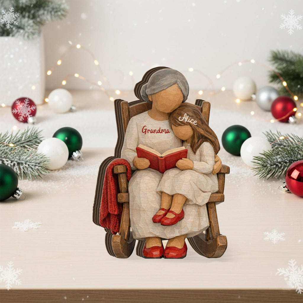 Personalized Wooden Block, Grandma Granddaughter Figurine, Custom Name Decor