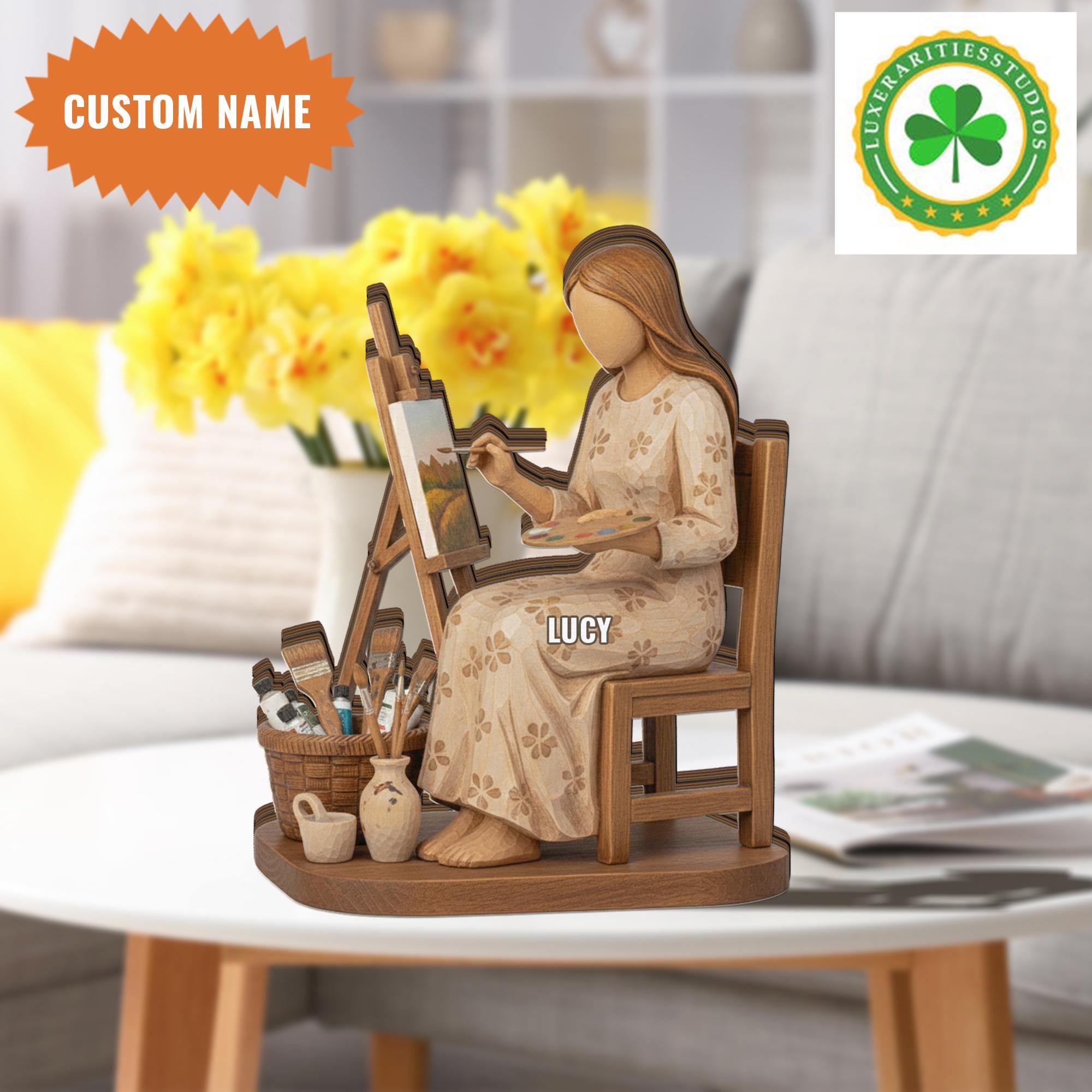 Personalized Artist Wooden Block, Custom Name Art Studio Decor