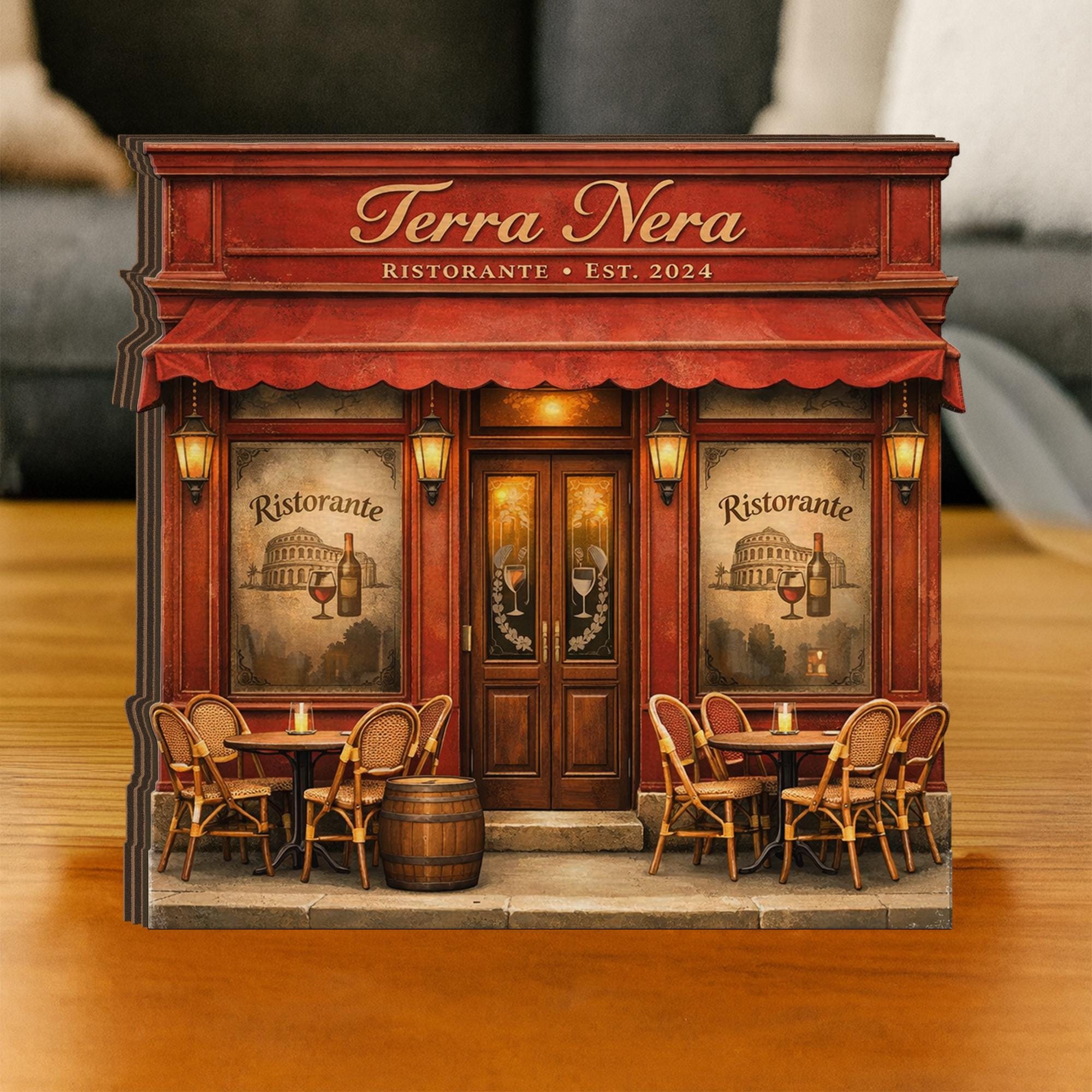 Custom Wooden Block Restaurant Name Miniature, Home Decor Gift