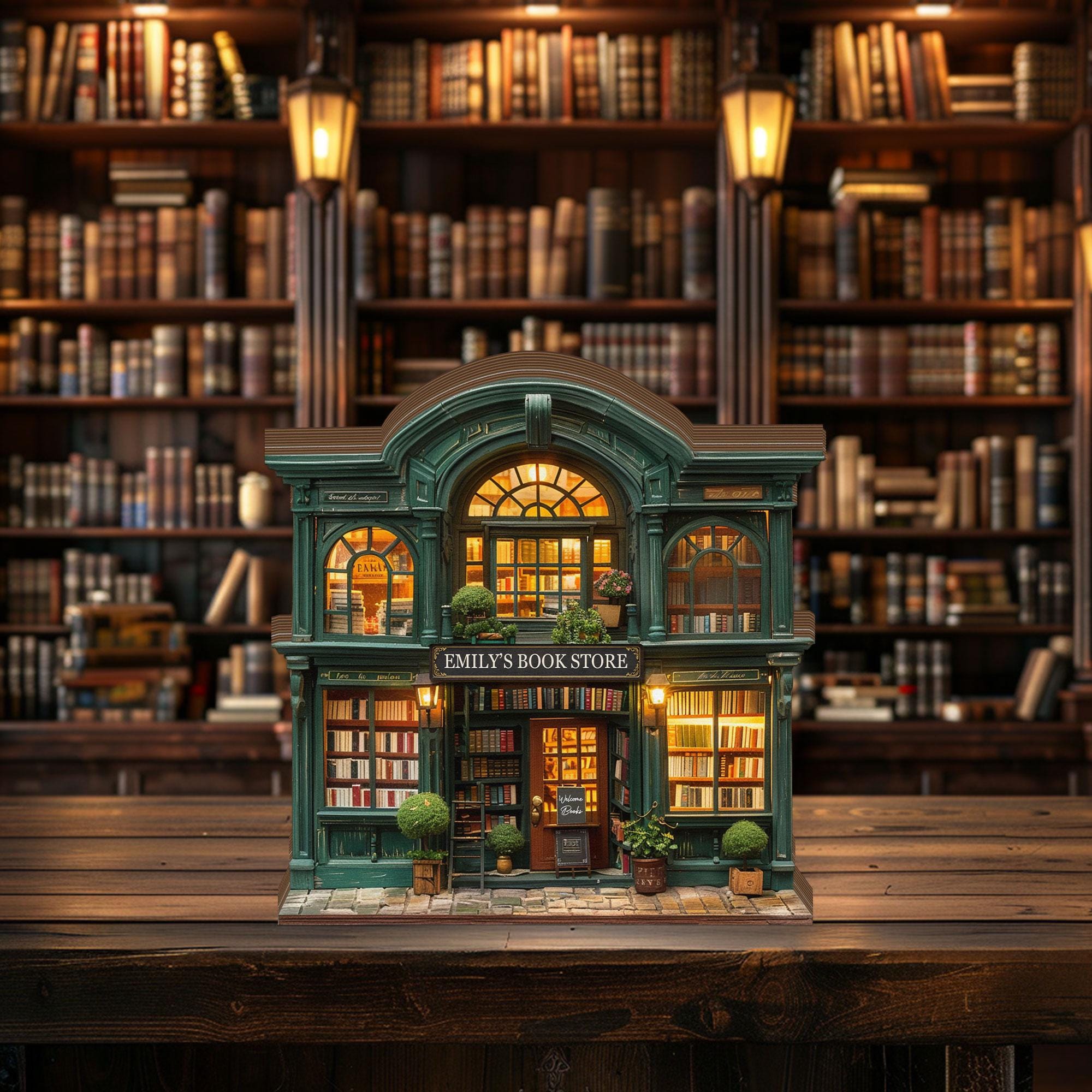 Personalized Bookstore Wooden Block: Custom Name Reader Gift, Miniature Book Shop Shelf Decor