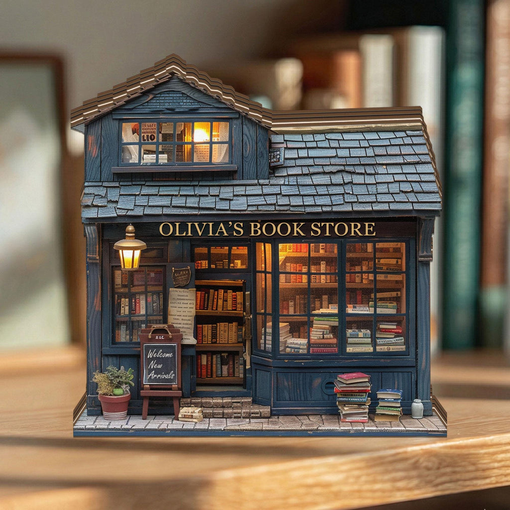 Personalized Bookshop Wooden Block, Custom Bookstore Shelf Sitter, Reading Nook Decor