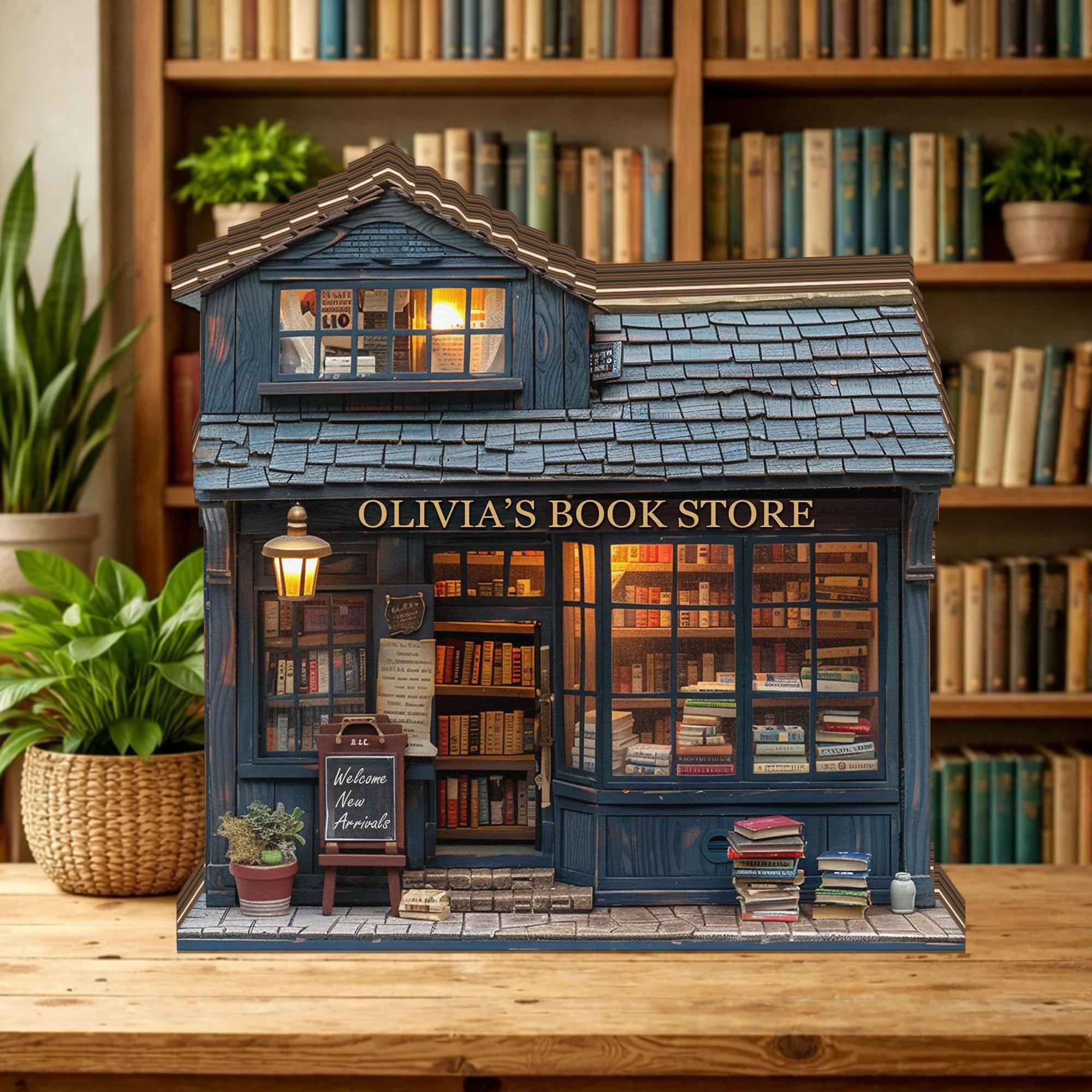 Personalized Bookshop Wooden Block, Custom Bookstore Shelf Sitter, Reading Nook Decor