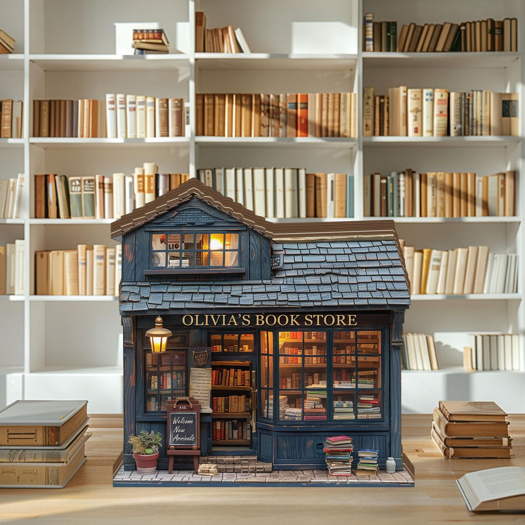 Personalized Bookshop Wooden Block, Custom Bookstore Shelf Sitter, Reading Nook Decor