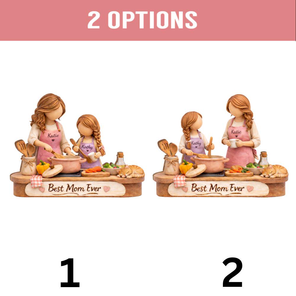 Custom Mom Daughter Cooking Wooden Block, Best Mom Ever Sign Block 2D FLAT, Mother Daughter Sign Desk Decor, Mothers Day 2026 Gift Keepsake