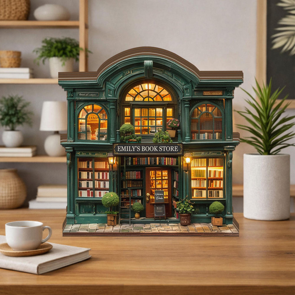 Personalized Bookstore Wooden Block: Custom Name Reader Gift, Miniature Book Shop Shelf Decor