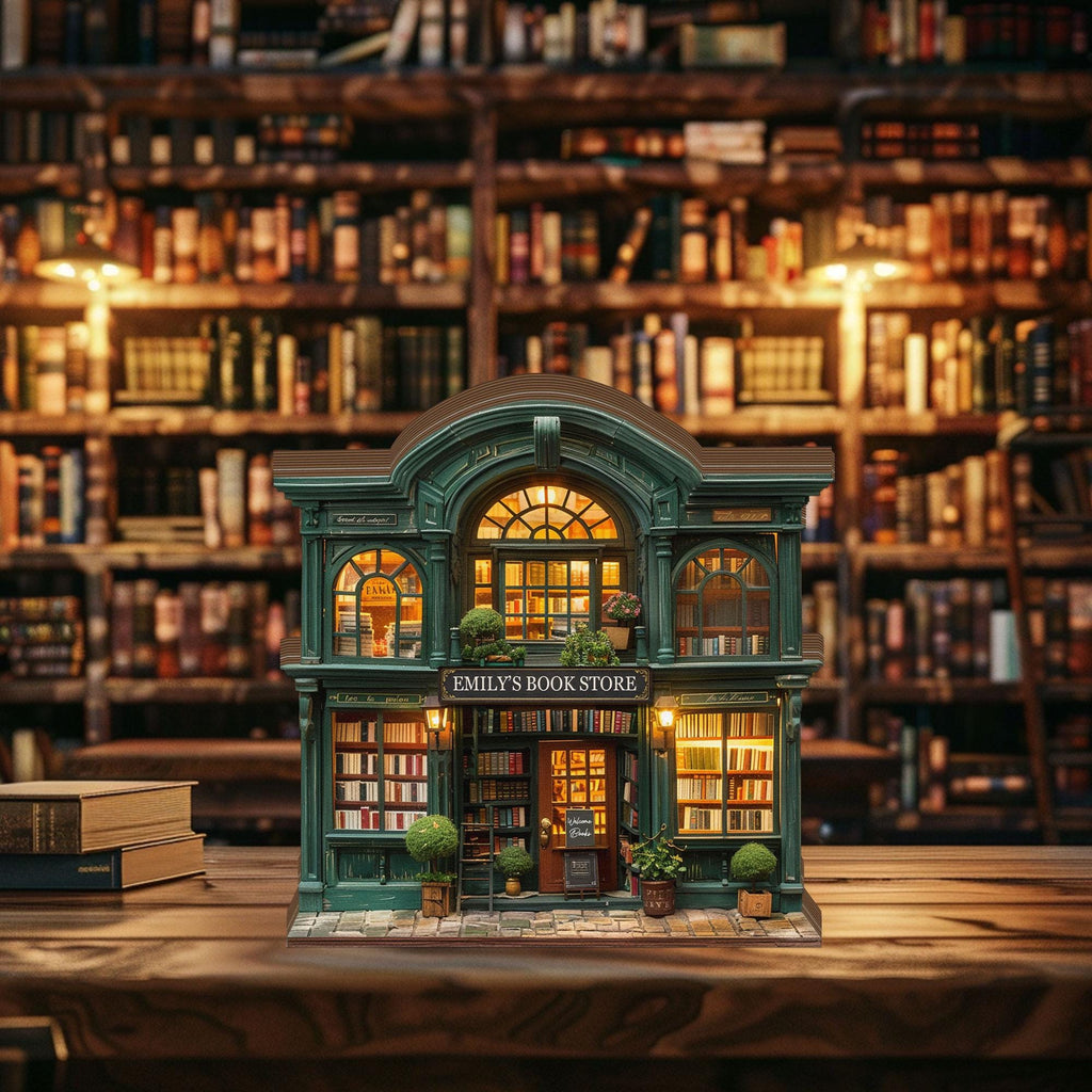 Personalized Bookstore Wooden Block: Custom Name Reader Gift, Miniature Book Shop Shelf Decor