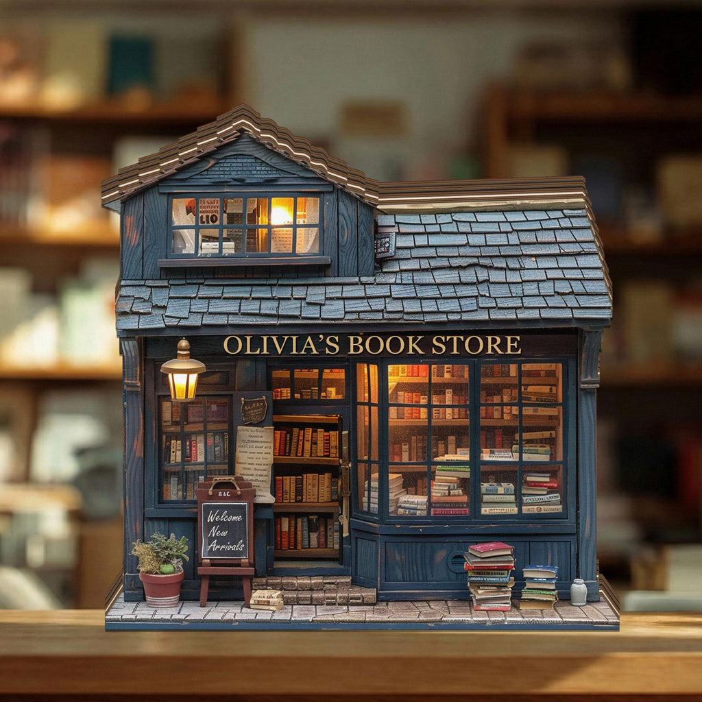 Personalized Bookshop Wooden Block, Custom Bookstore Shelf Sitter, Reading Nook Decor