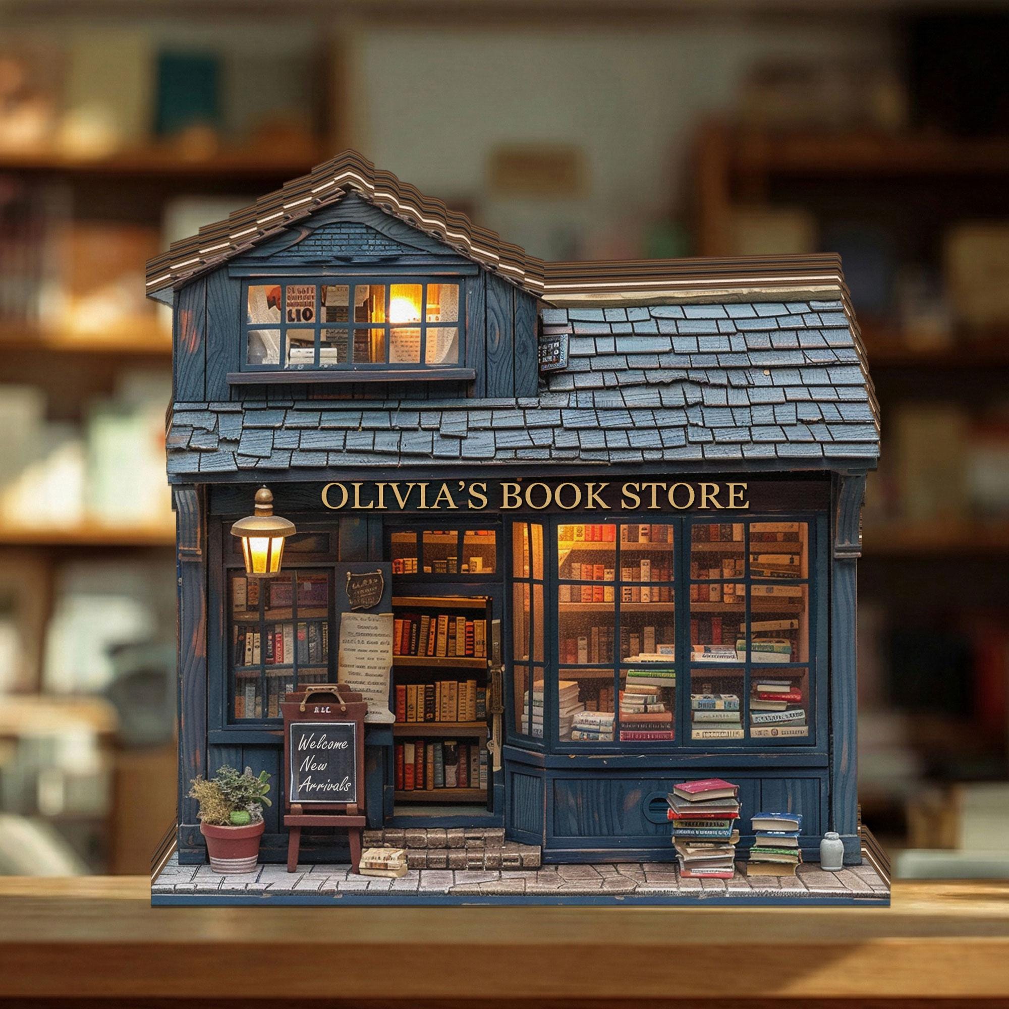 Personalized Bookshop Wooden Block, Custom Bookstore Shelf Sitter, Reading Nook Decor