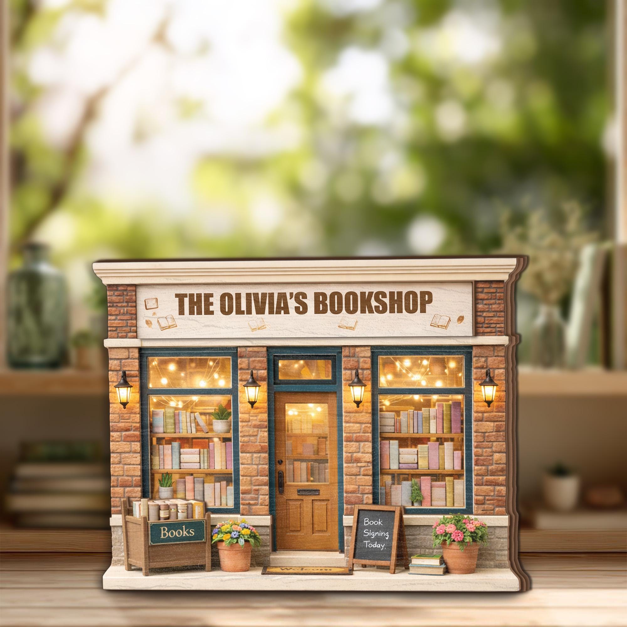 Personalized Bookshop Wooden Block Decor, Custom Bookstore Name Sign, Book Lover Gift, Cozy Library Shelf Decor for Readers
