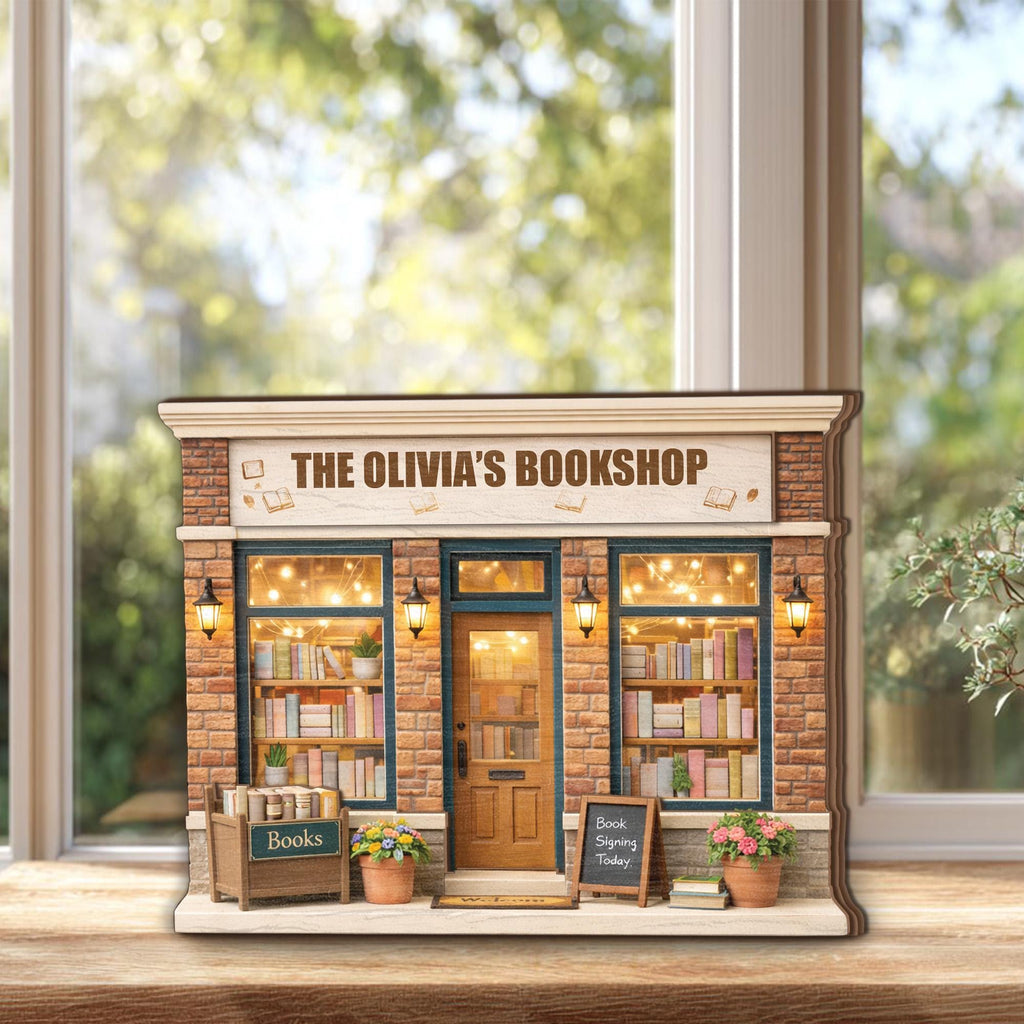 Personalized Bookshop Wooden Block Decor, Custom Bookstore Name Sign, Book Lover Gift, Cozy Library Shelf Decor for Readers