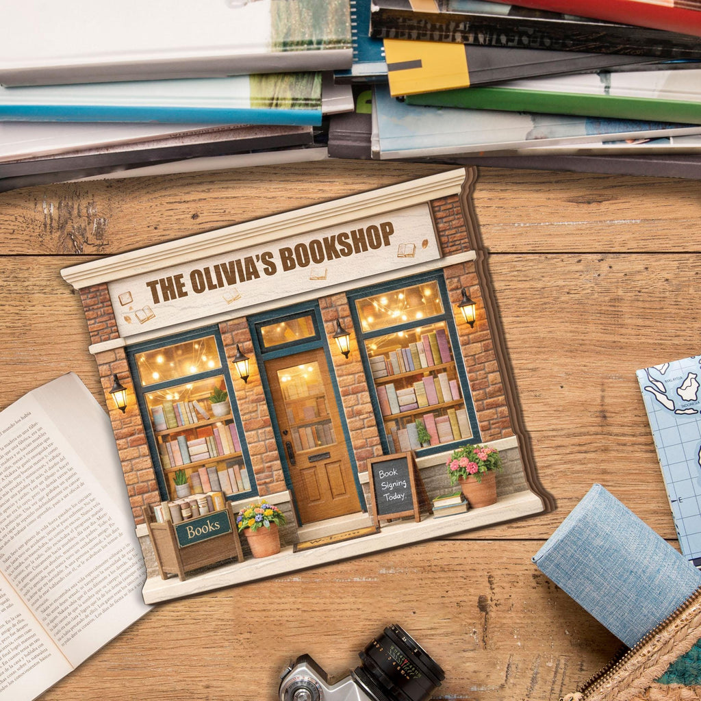 Personalized Bookshop Wooden Block Decor, Custom Bookstore Name Sign, Book Lover Gift, Cozy Library Shelf Decor for Readers