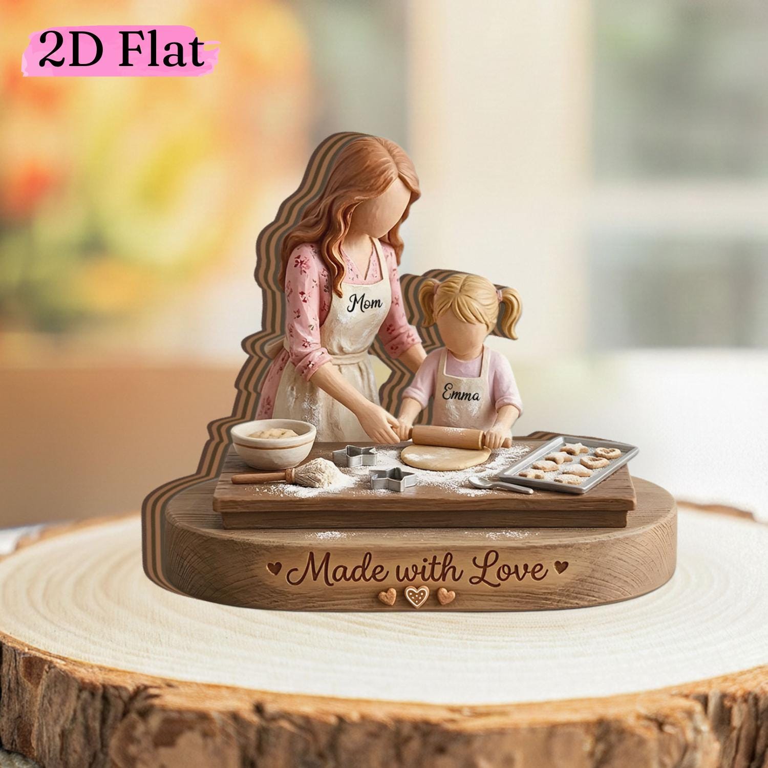 Personalized Mother And Daughter Baking Wooden Block Gift For Mom From Daughter Custom Name Kitchen Decor Willow Tree Style Wooden Keepsake