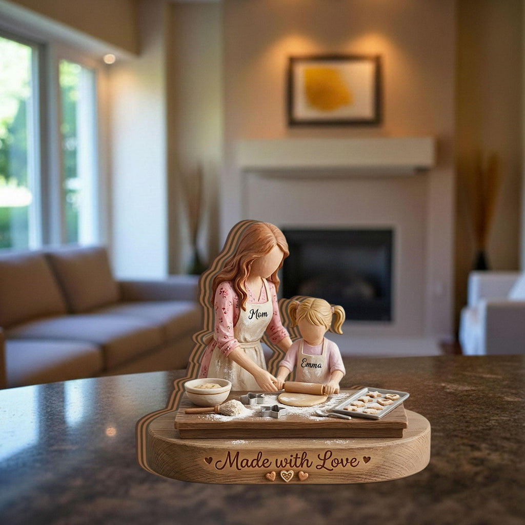 Personalized Mother And Daughter Baking Wooden Block Gift For Mom From Daughter Custom Name Kitchen Decor Willow Tree Style Wooden Keepsake
