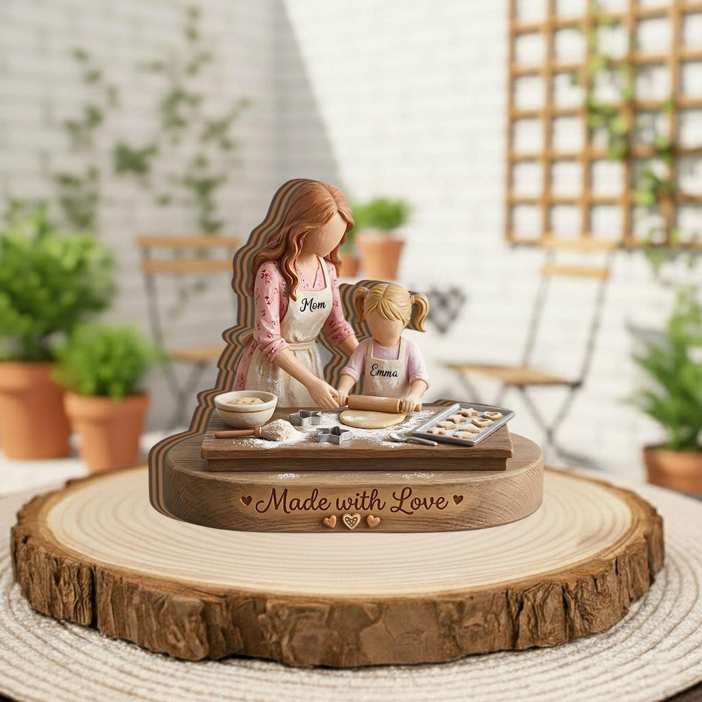 Personalized Mother And Daughter Baking Wooden Block Gift For Mom From Daughter Custom Name Kitchen Decor Willow Tree Style Wooden Keepsake