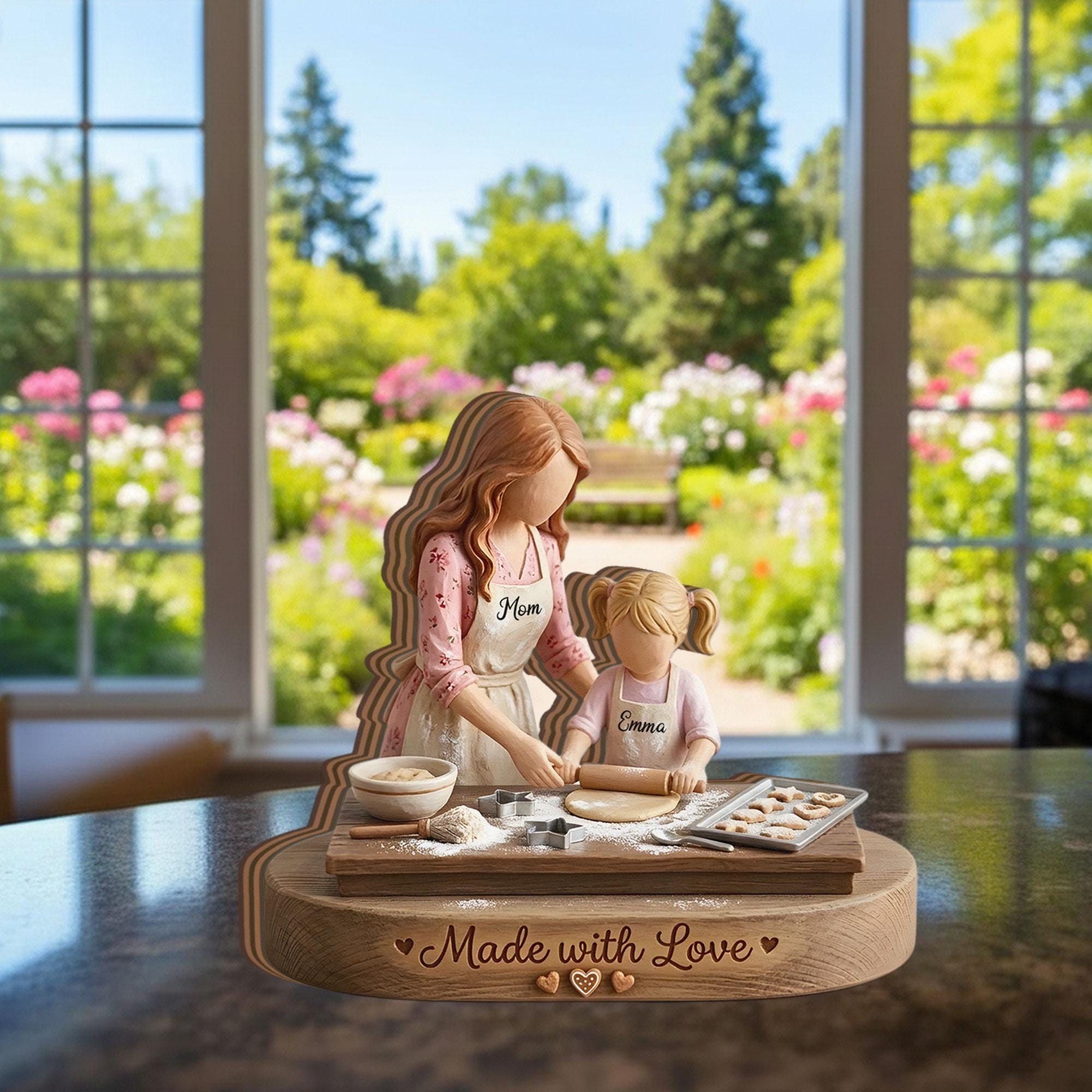Personalized Mother And Daughter Baking Wooden Block Gift For Mom From Daughter Custom Name Kitchen Decor Willow Tree Style Wooden Keepsake