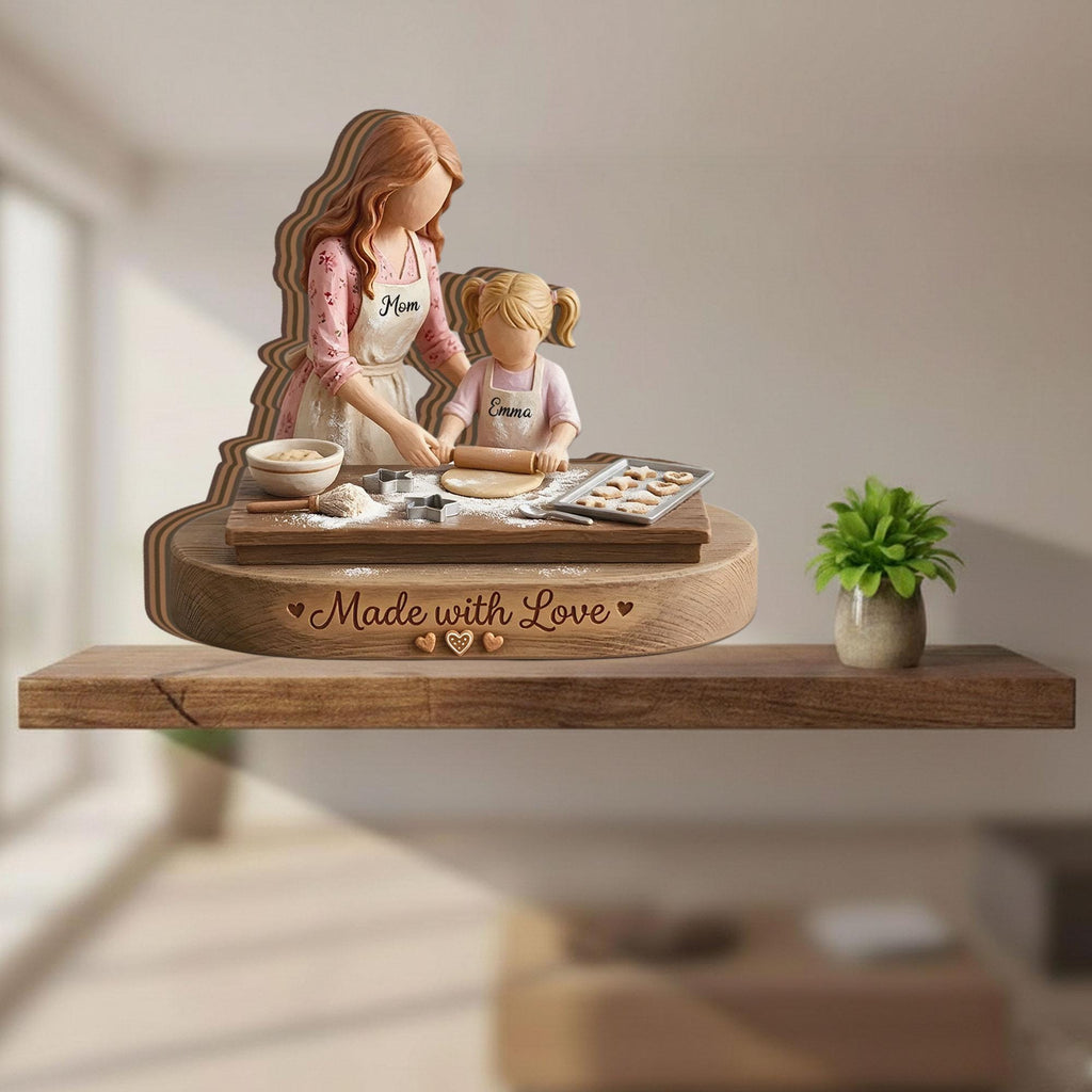 Personalized Mother And Daughter Baking Wooden Block Gift For Mom From Daughter Custom Name Kitchen Decor Willow Tree Style Wooden Keepsake