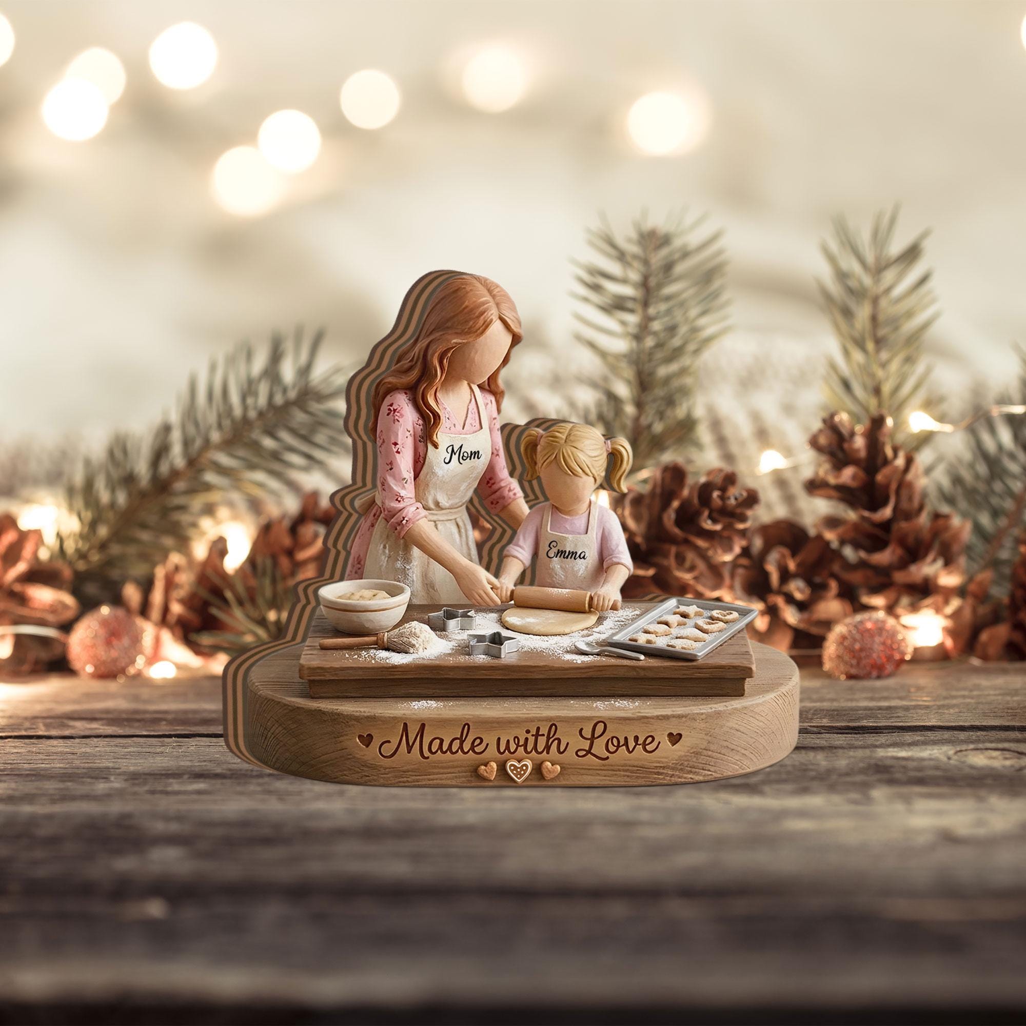 Personalized Mother And Daughter Baking Wooden Block Gift For Mom From Daughter Custom Name Kitchen Decor Willow Tree Style Wooden Keepsake