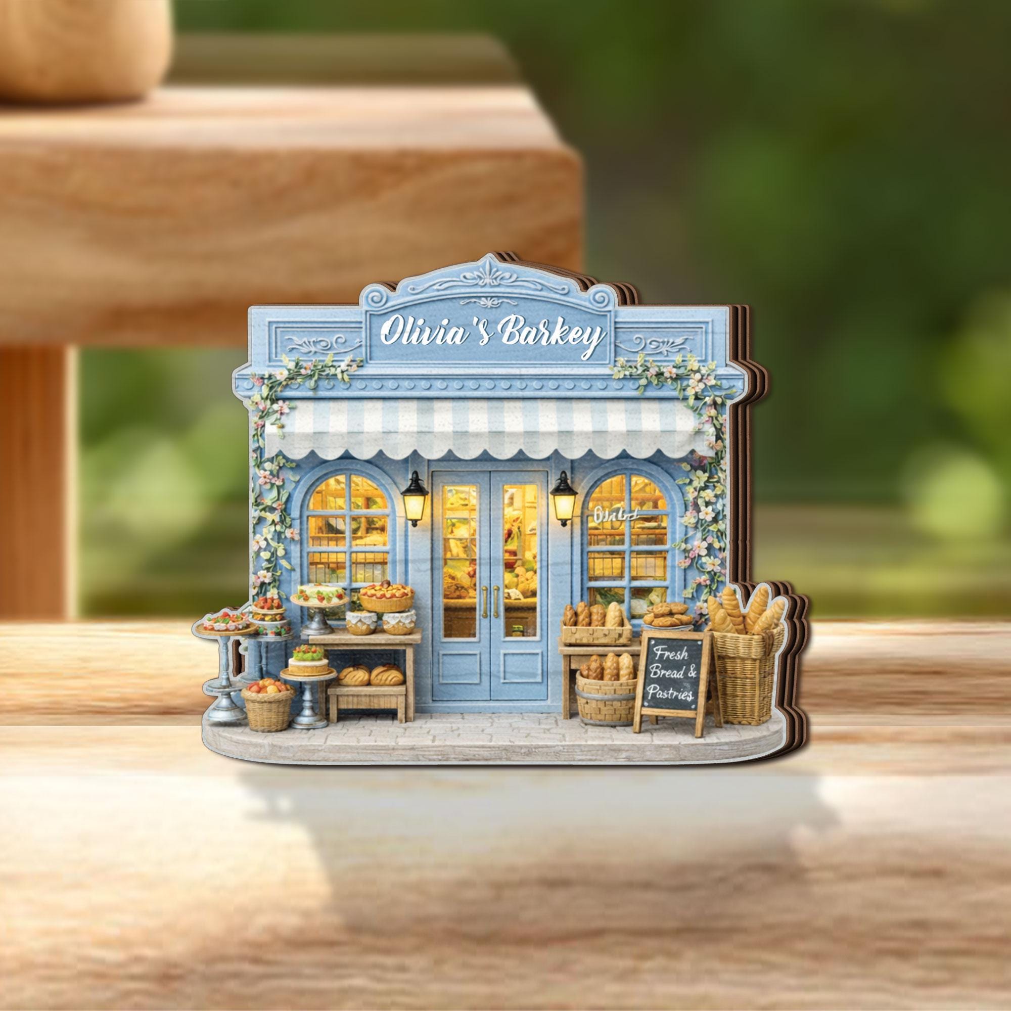 Personalized Bakery Wooden Block Decor, Custom Name Bakery Shop Gift, Miniature Pastry Store Diorama, Cute Kitchen Decor, Gift for Baker