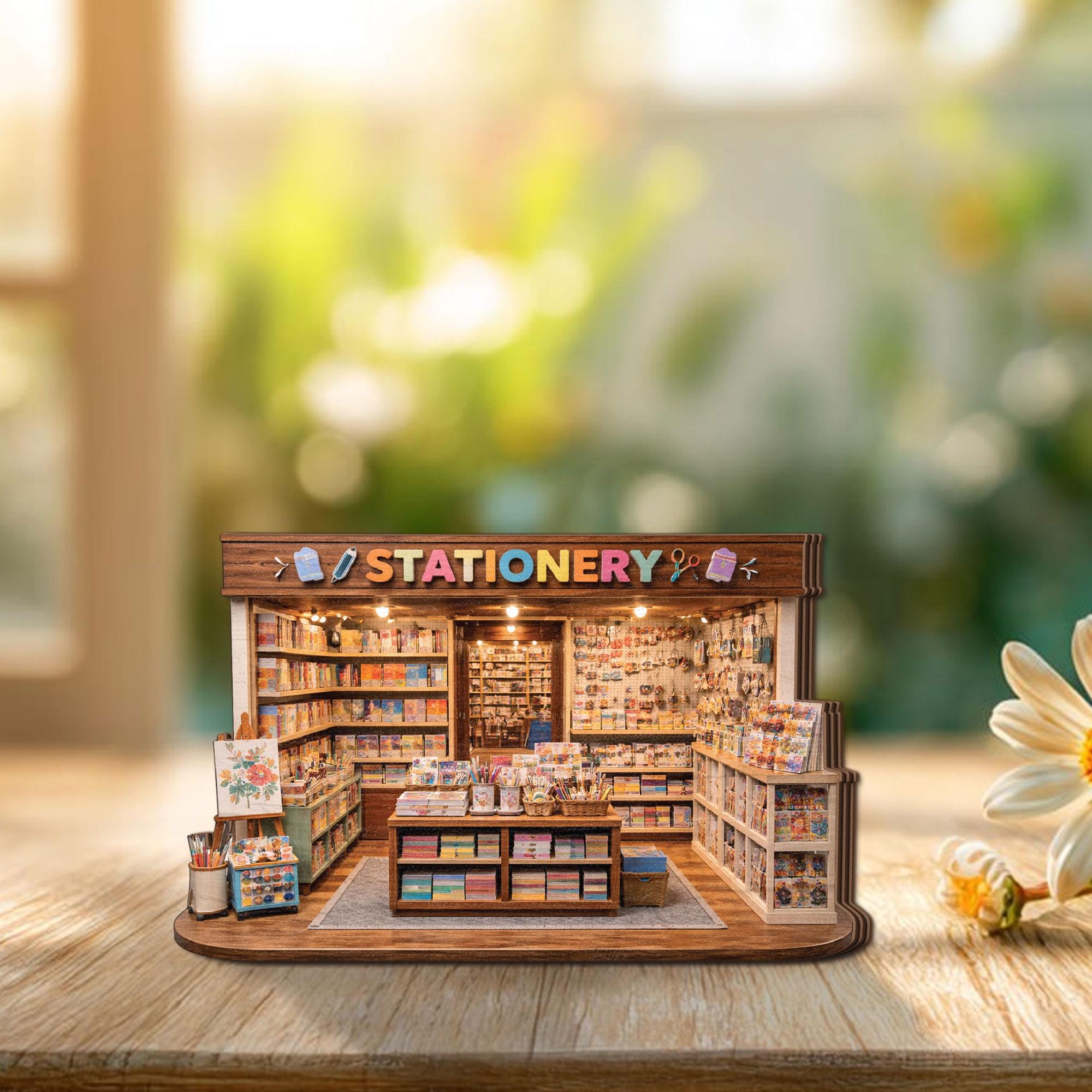 Personalized Stationery Store Wooden Block Decor, Mini Craft Shop Model, Teacher Gift, Office Desk Decor, Cute Bookstore Keepsake Gift