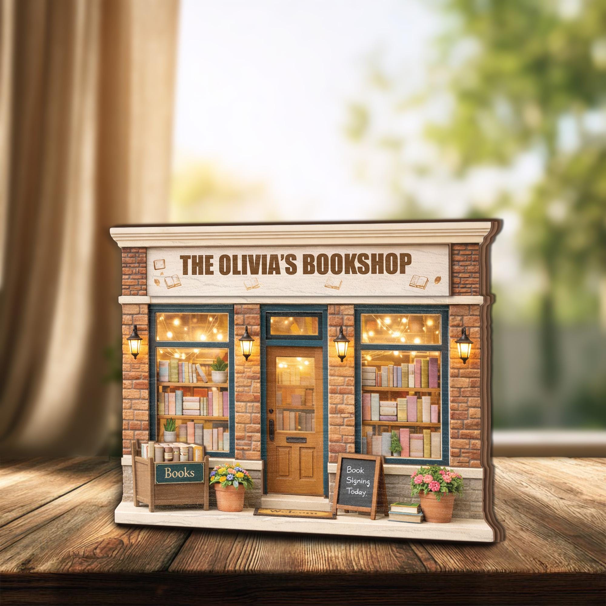 Personalized Bookshop Wooden Block Decor, Custom Bookstore Name Sign, Book Lover Gift, Cozy Library Shelf Decor for Readers