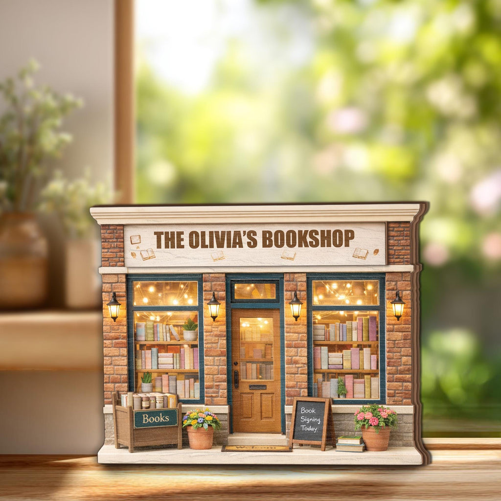 Personalized Bookshop Wooden Block Decor, Custom Bookstore Name Sign, Book Lover Gift, Cozy Library Shelf Decor for Readers