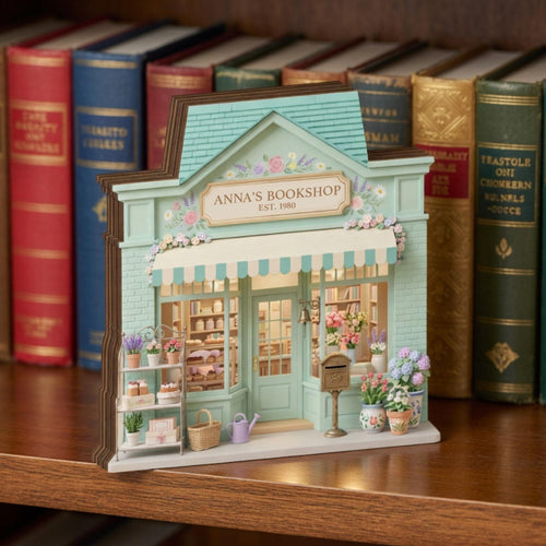 Custom Romantic Bookstore 2D Wooden Block, Floral Bookshop Decor, Cottagecore BookShelf Decor, Personalized Reading Nook, Book Lover Gift