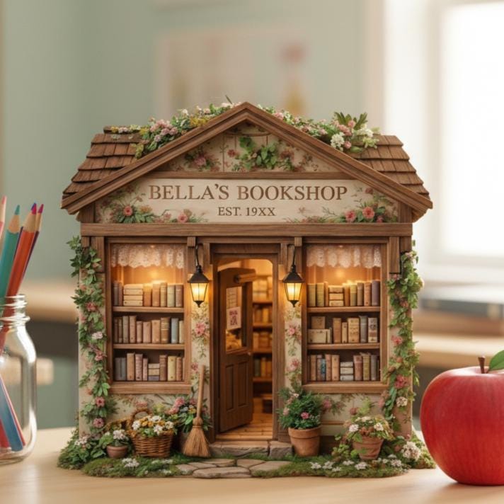 Custom Miniature Bookshop Diorama, Personalized Book Lover Gifts, Cozy Bookshelf Decor, Mini Library House, Reader Gift Idea, Bookstore Sign