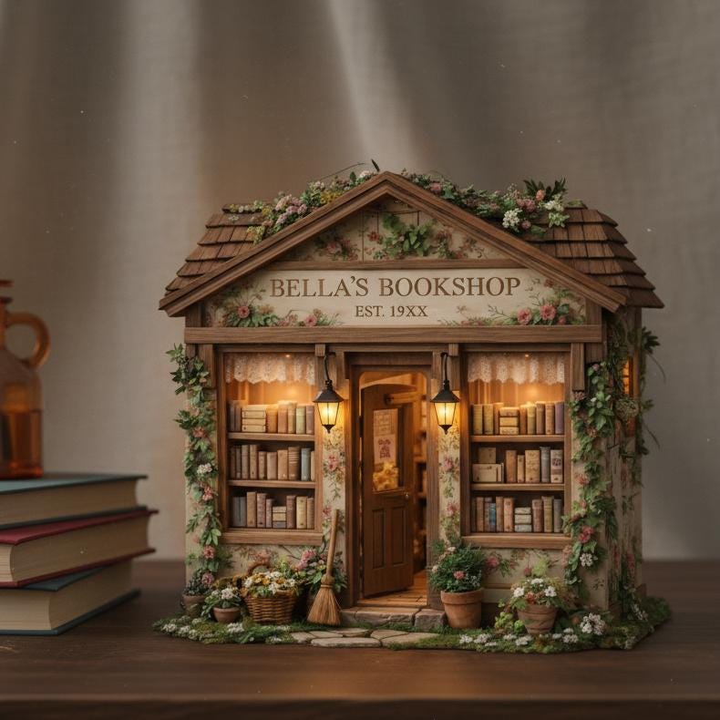 Custom Miniature Bookshop Diorama, Personalized Book Lover Gifts, Cozy Bookshelf Decor, Mini Library House, Reader Gift Idea, Bookstore Sign