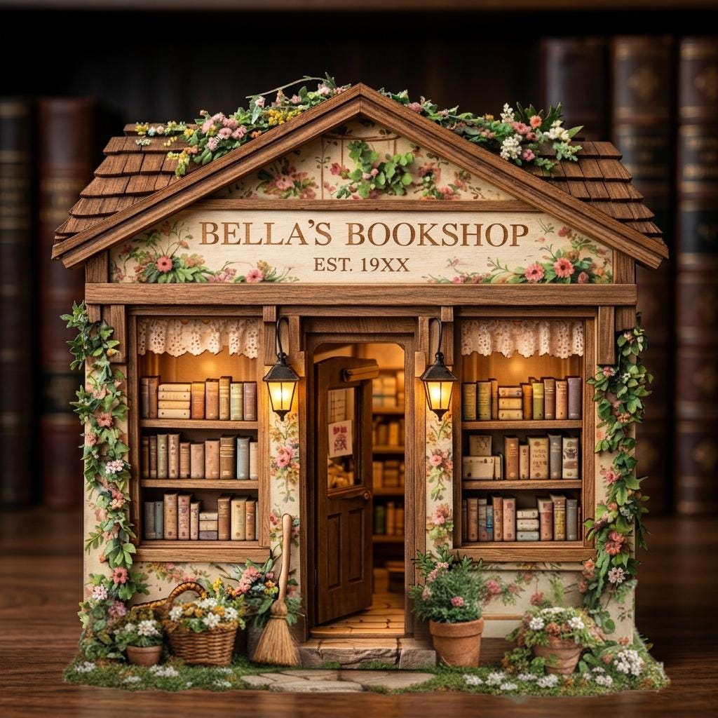 Custom Miniature Bookshop Diorama, Personalized Book Lover Gifts, Cozy Bookshelf Decor, Mini Library House, Reader Gift Idea, Bookstore Sign