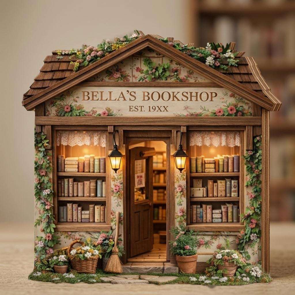 Custom Miniature Bookshop Diorama, Personalized Book Lover Gifts, Cozy Bookshelf Decor, Mini Library House, Reader Gift Idea, Bookstore Sign