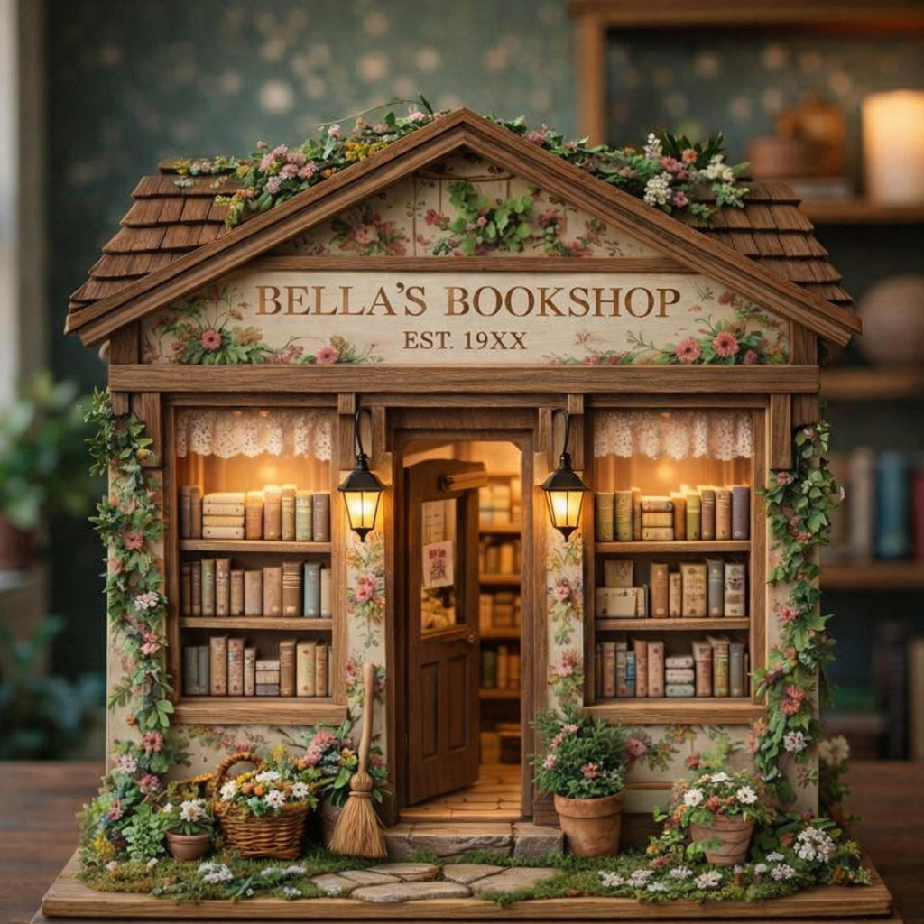 Custom Miniature Bookshop Diorama, Personalized Book Lover Gifts, Cozy Bookshelf Decor, Mini Library House, Reader Gift Idea, Bookstore Sign
