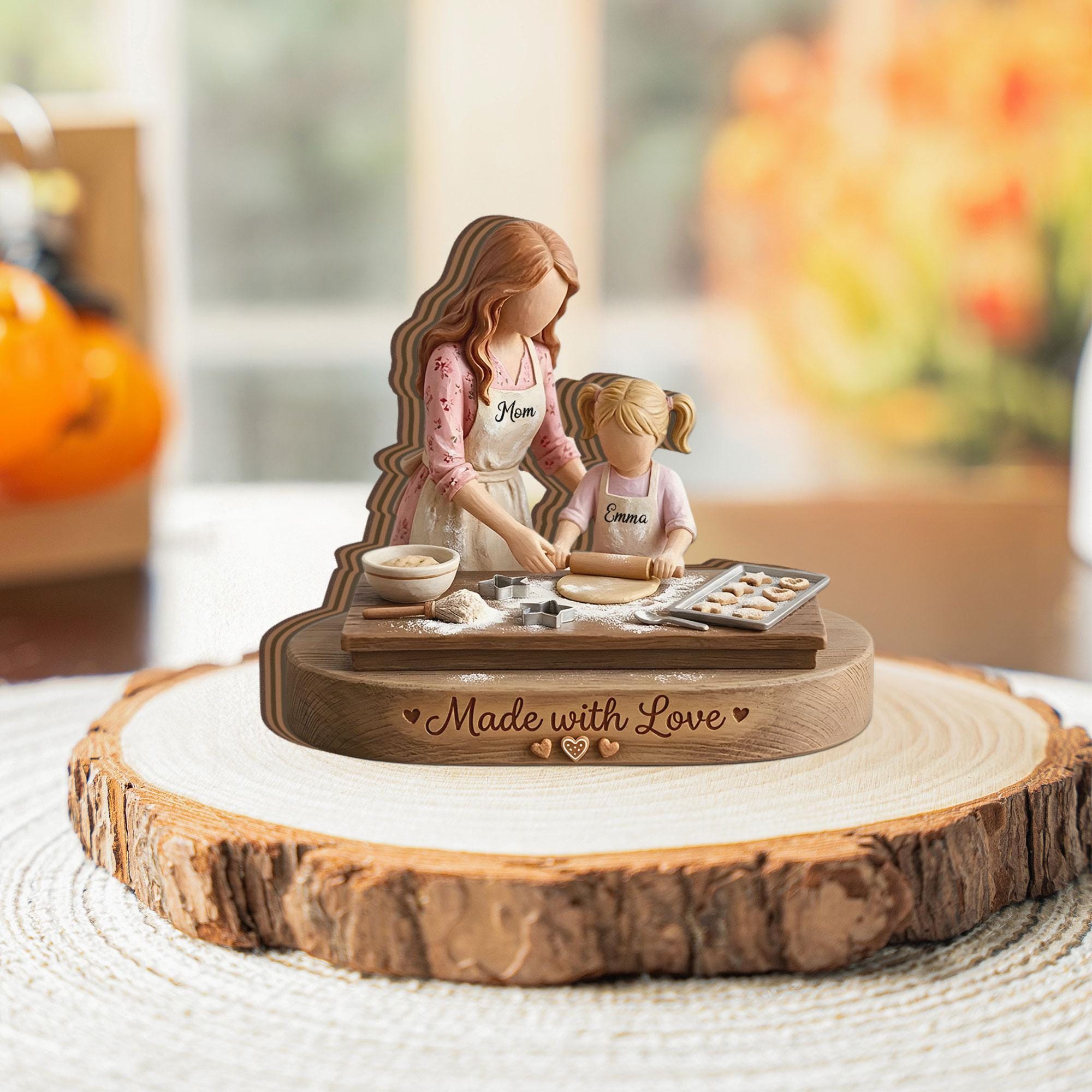 Personalized Mother And Daughter Baking Wooden Block Gift For Mom From Daughter Custom Name Kitchen Decor Willow Tree Style Wooden Keepsake