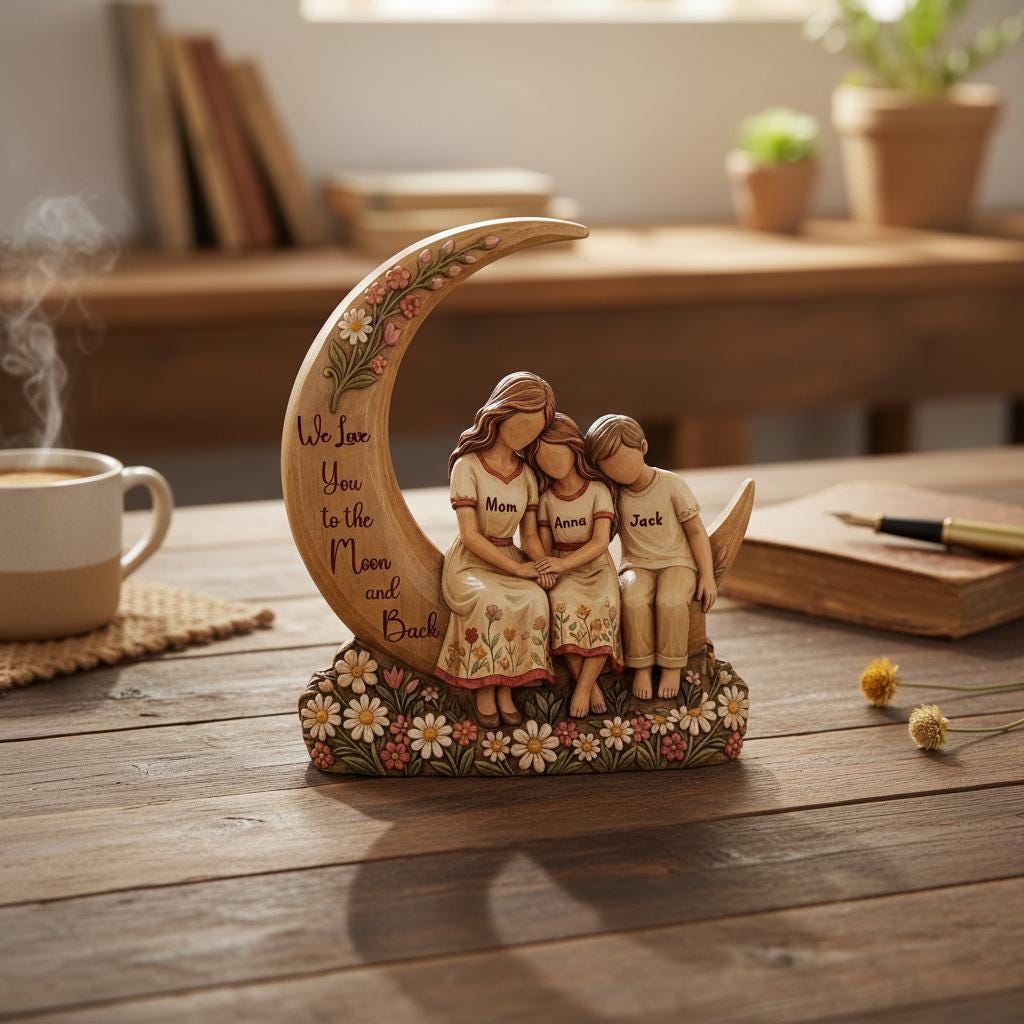 Personalized Mother Daughter Wooden Sculpture, We Love You To The Moon And Back, Custom Mom Gift from Daughter, Mom Gift, Mothers Day Gift