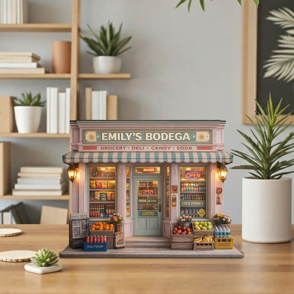 Personalized Bodega Wooden Block, Mini Grocery Store Decor, Custom Shop Name Sign, Deli Market Miniature Display