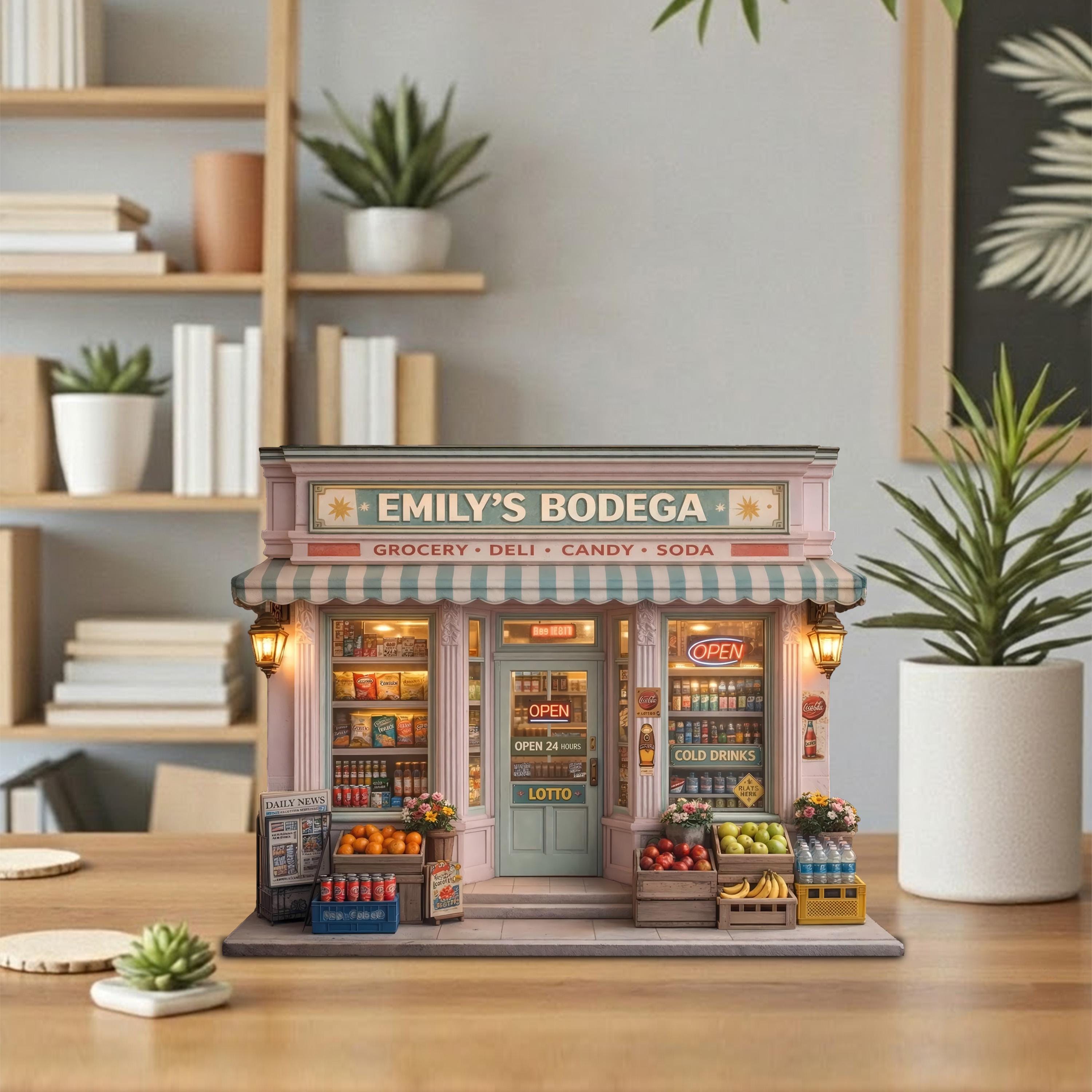 Personalized Bodega Wooden Block, Mini Grocery Store Decor, Custom Shop Name Sign, Deli Market Miniature Display