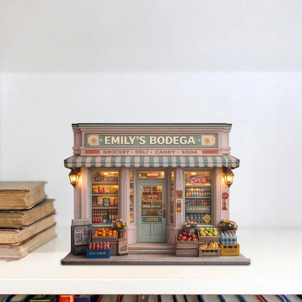 Personalized Bodega Wooden Block, Mini Grocery Store Decor, Custom Shop Name Sign, Deli Market Miniature Display