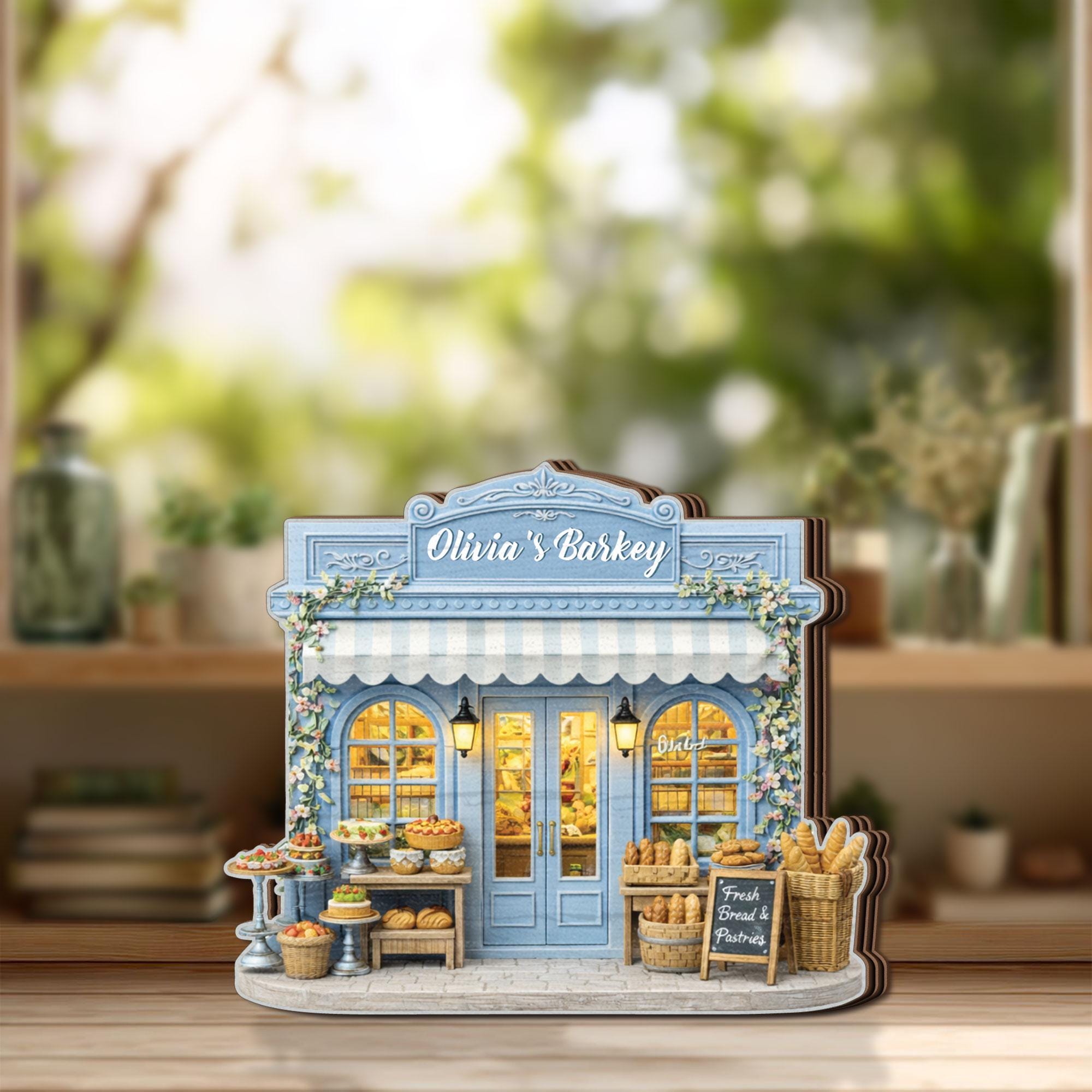 Personalized Bakery Wooden Block Decor, Custom Name Bakery Shop Gift, Miniature Pastry Store Diorama, Cute Kitchen Decor, Gift for Baker