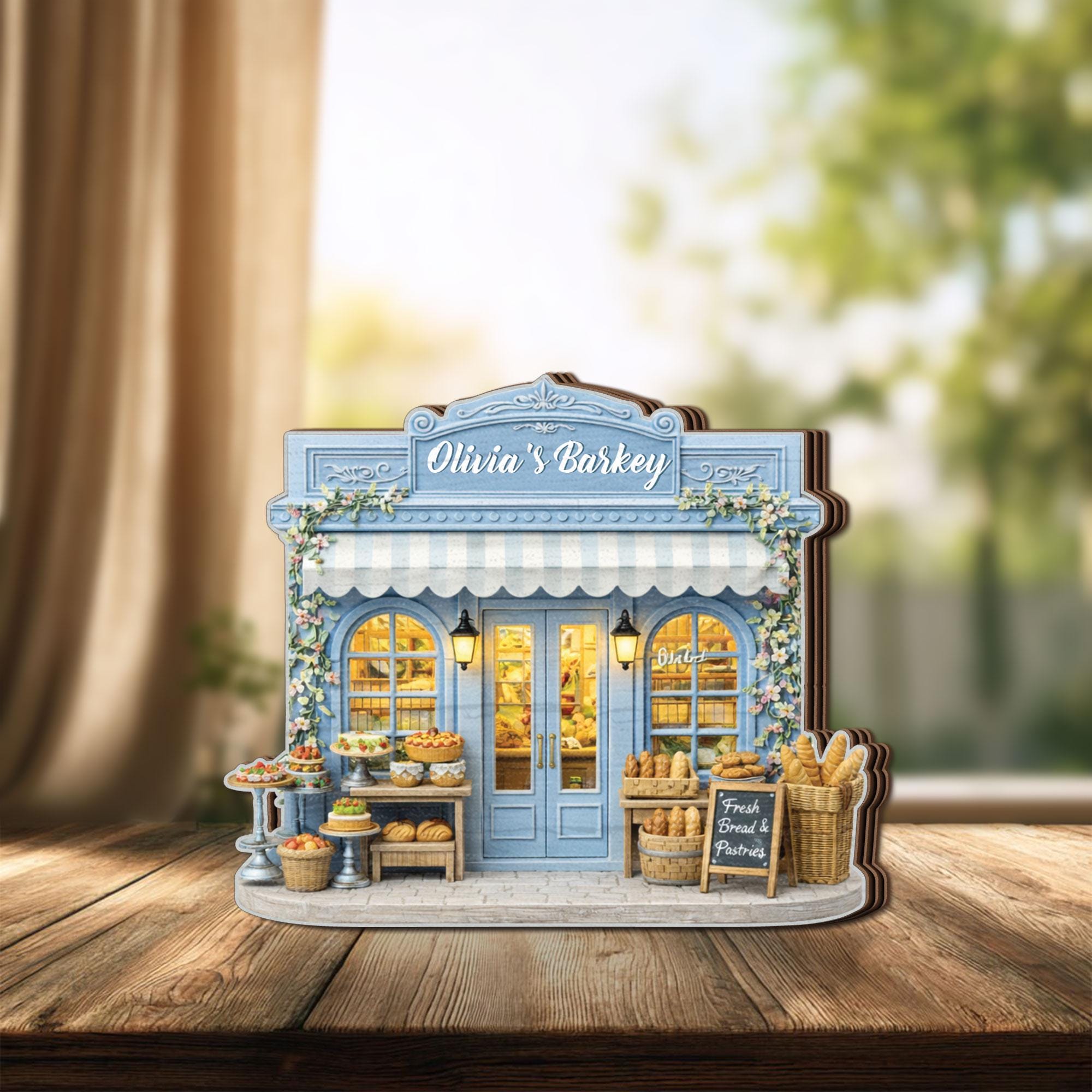 Personalized Bakery Wooden Block Decor, Custom Name Bakery Shop Gift, Miniature Pastry Store Diorama, Cute Kitchen Decor, Gift for Baker