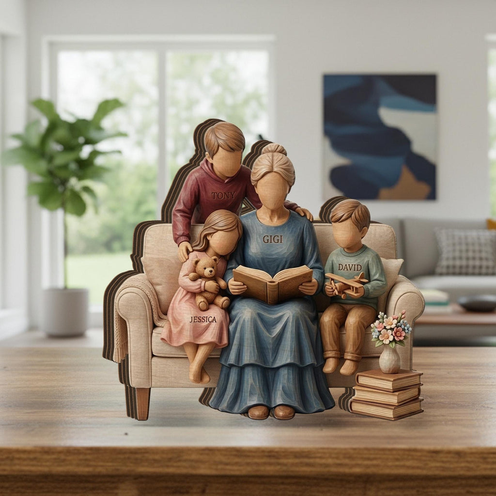 Personalized Wooden Block: Custom Family Name Reading Scene Flat Wood Desk Art