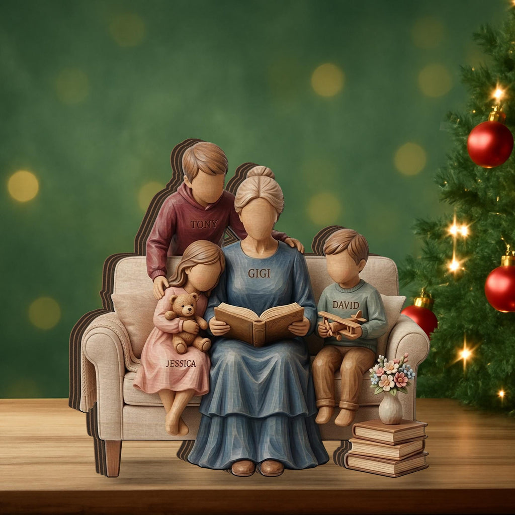Personalized Wooden Block: Custom Family Name Reading Scene Flat Wood Desk Art