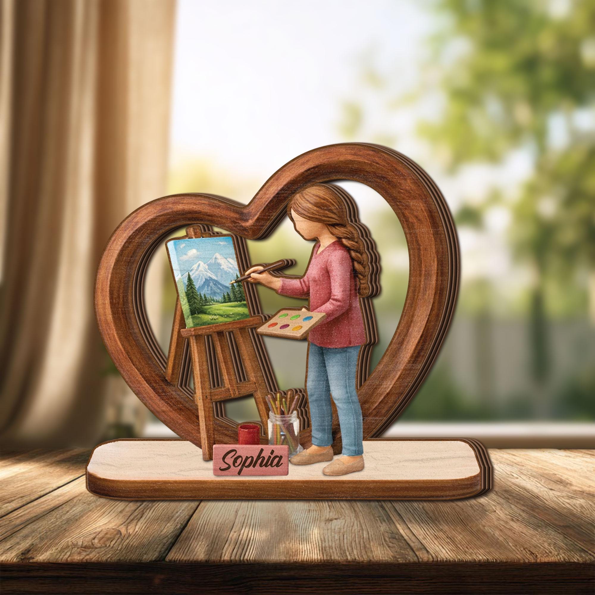 Personalized Artist Wooden Block Gift, Custom Name Painter Figurine, Creative Hobby Decor, Gift for Artist Woman, Unique Art Lover Keepsake