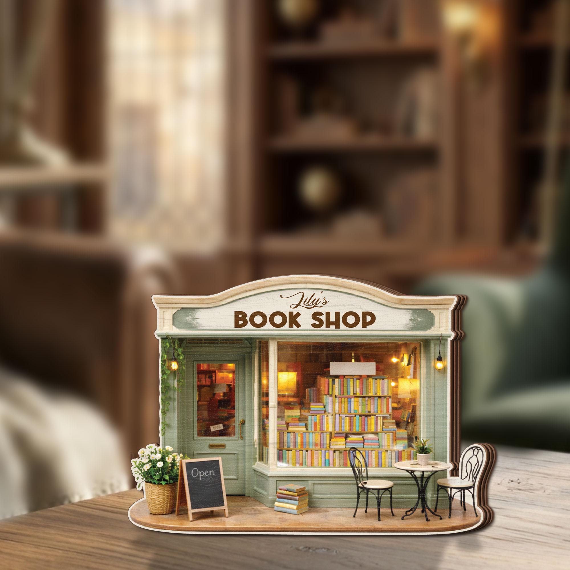 Personalized Book Shop Wooden Block, Custom Name Bookstore Decor, Mini Library Gift, Book Lover Gift, Cozy Reading Nook Sign