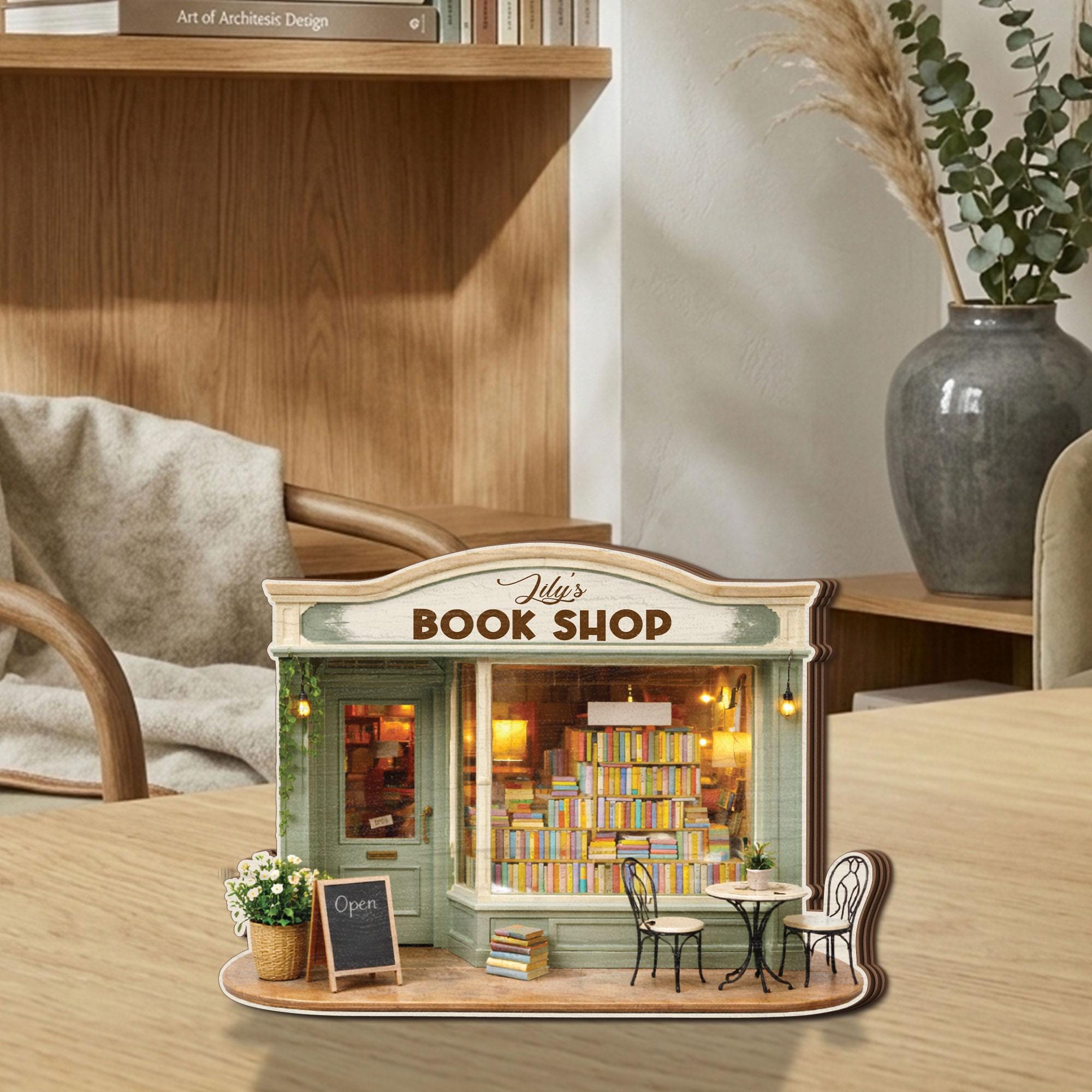 Personalized Book Shop Wooden Block, Custom Name Bookstore Decor, Mini Library Gift, Book Lover Gift, Cozy Reading Nook Sign
