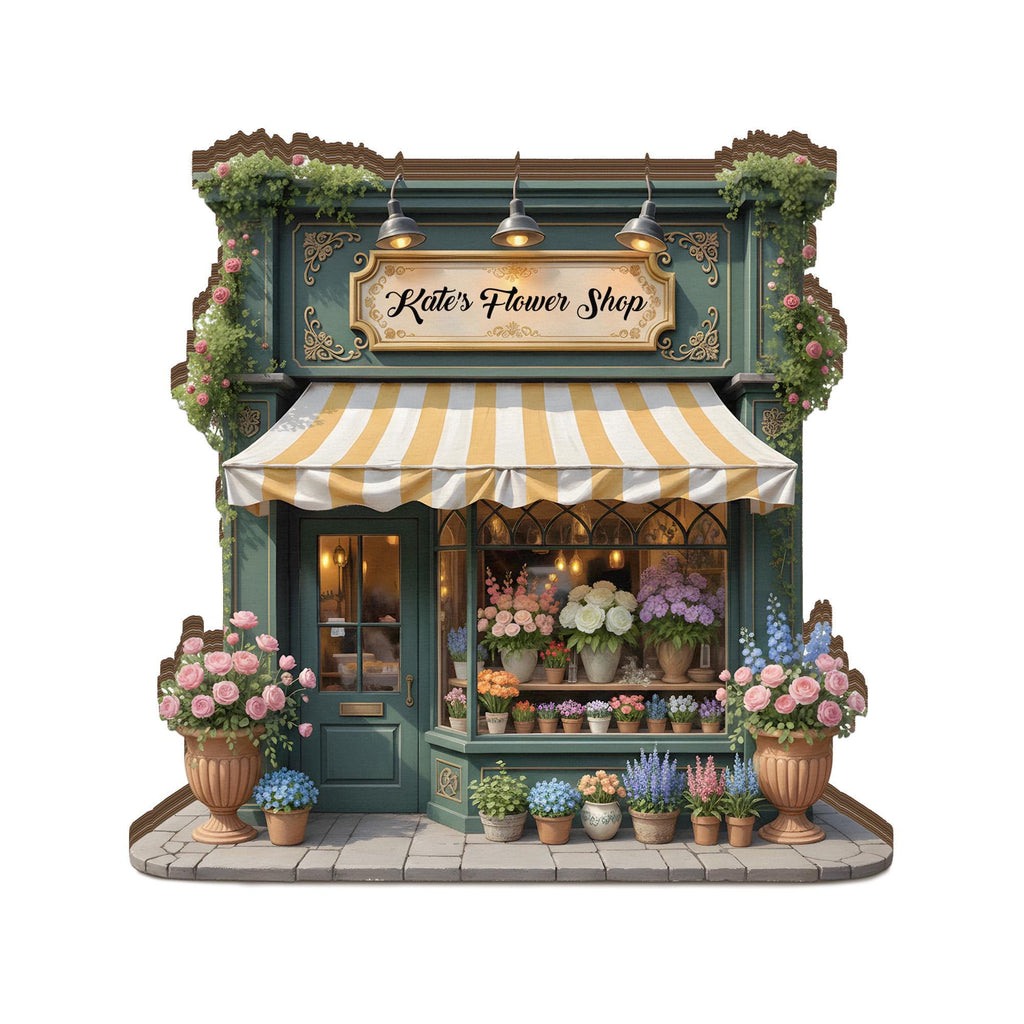 Custom Name Flower Shop Wood Decor, Personalized Florist Gift, Miniature Storefront Wooden Keepsake