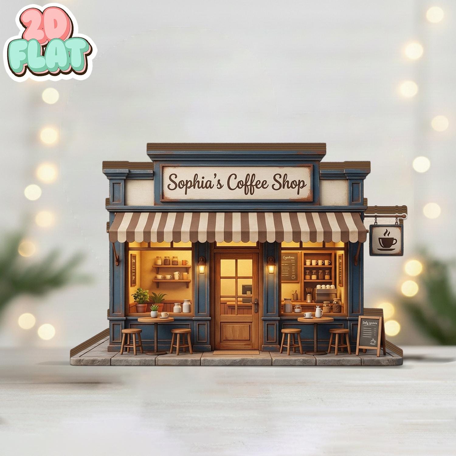 Custom Coffee Shop Wooden Block, Personalized Business Storefront Decor, Mini Cafe Model Sign