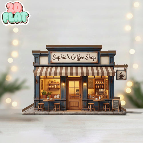Custom Coffee Shop Wooden Block, Personalized Business Storefront Decor, Mini Cafe Model Sign